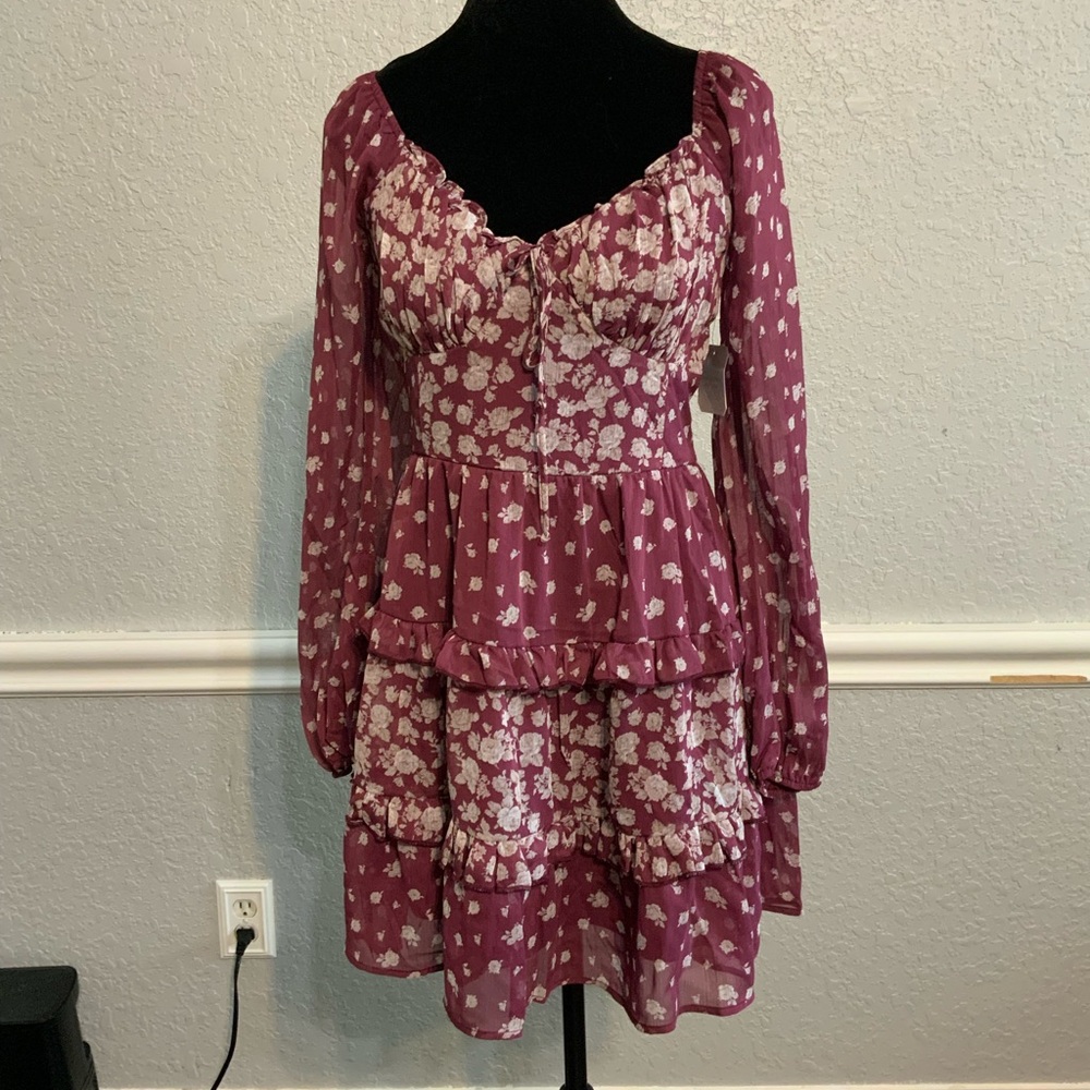 Altar'd State Burgundy Floral Long Sleeve Dress